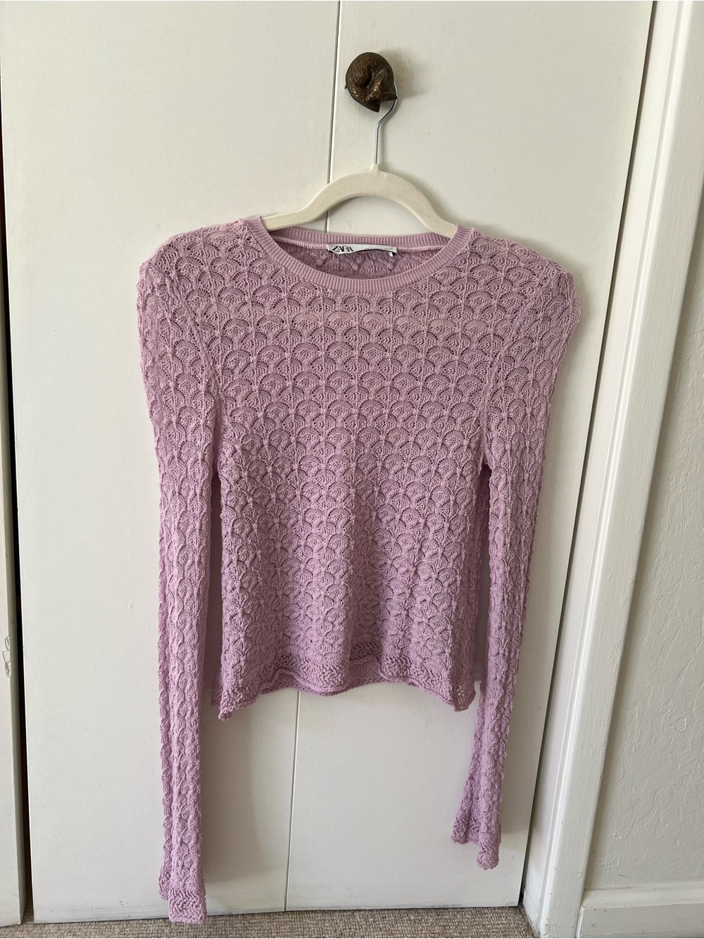Zara Lilac Crewneck Textured Knit Sweater